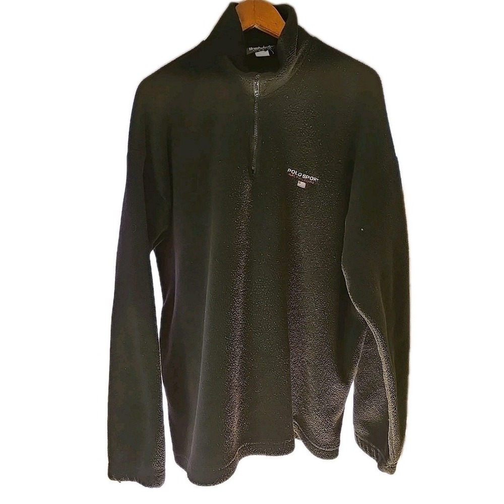 Vtg Polo Sport Ralph Lauren Sweatshirt Men's 2XL Black Fleece 1/4 Zip 90s USA
